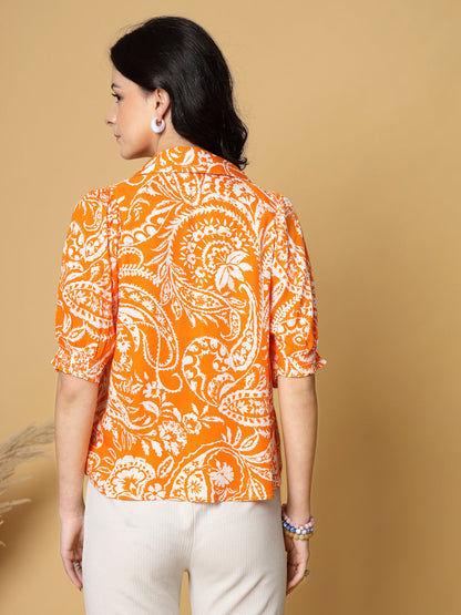 Gipsy Orange Floral Printed Rayon Blouse