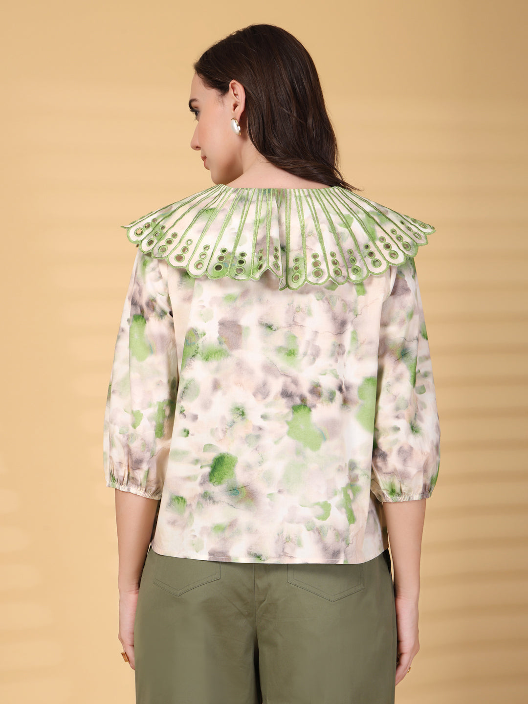 Gipsy Green Berta Embroidery Pigmented Cotton Blouse