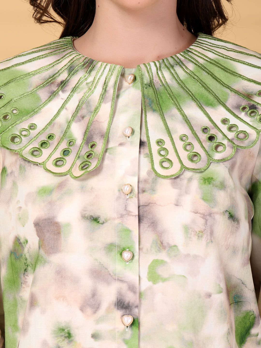 Gipsy Green Berta Embroidery Pigmented Cotton Blouse