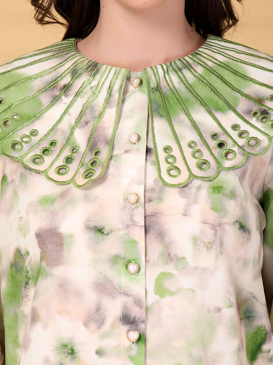 Gipsy Green Berta Embroidery Pigmented Cotton Blouse