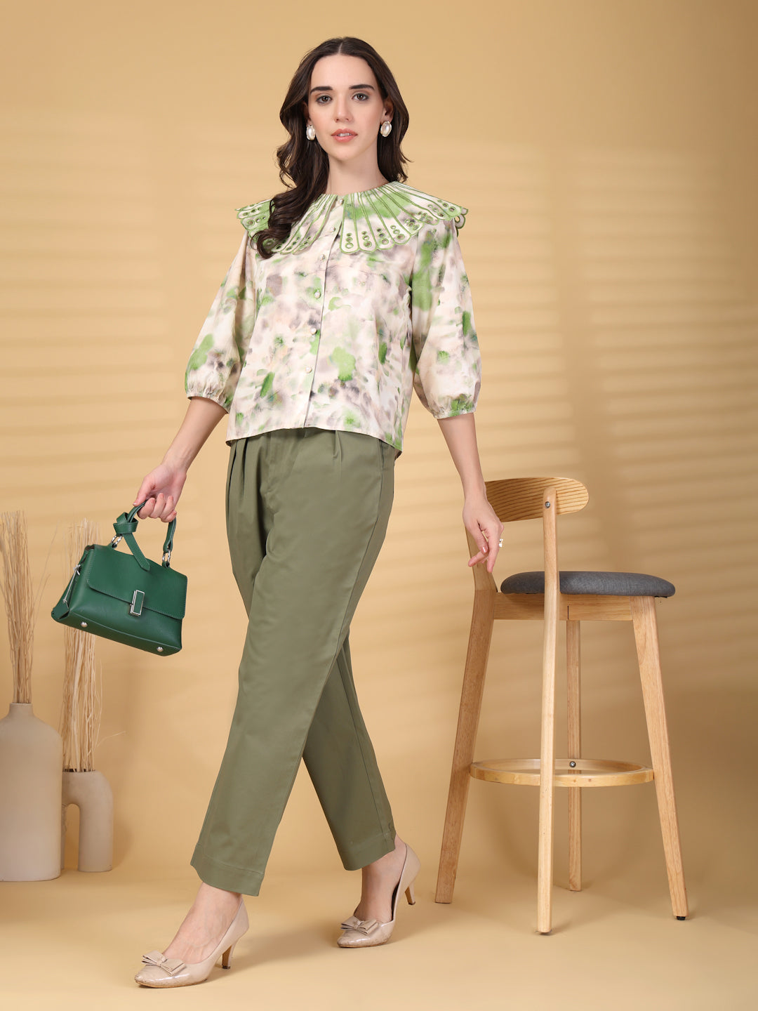Gipsy Green Berta Embroidery Pigmented Cotton Blouse