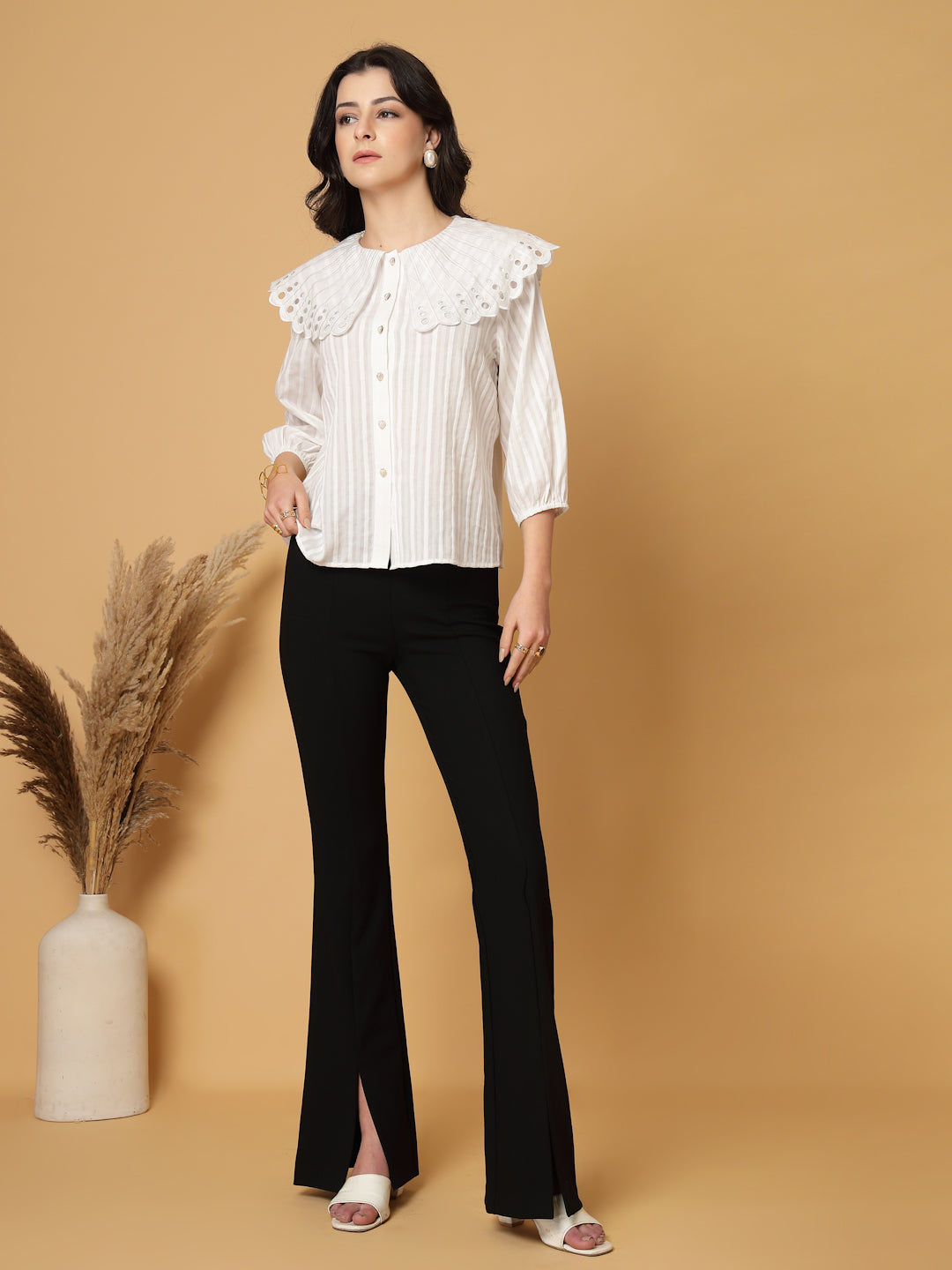 Gipsy White Striped Cotton Blouse