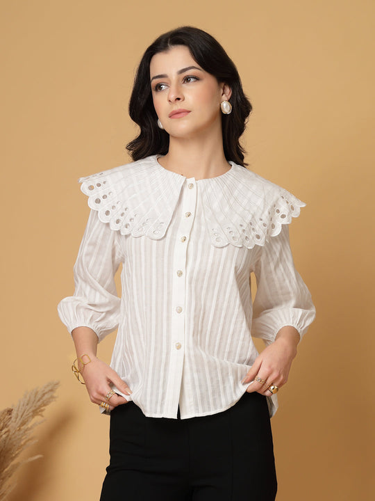 Gipsy White Striped Cotton Blouse
