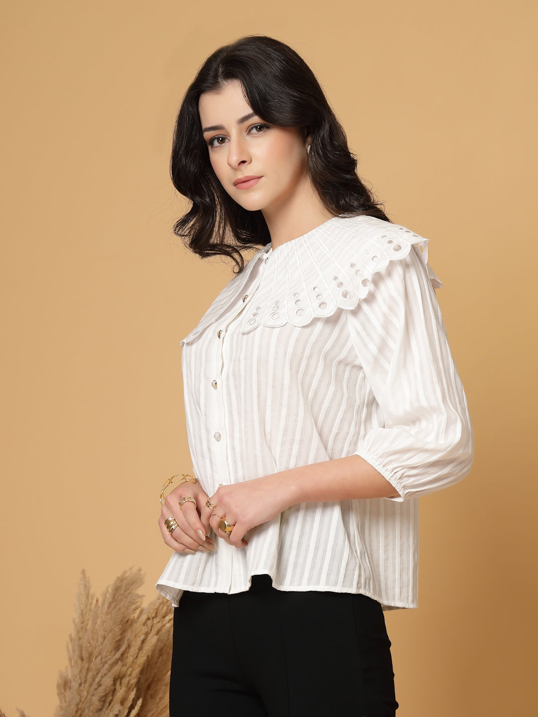 Gipsy White Striped Cotton Blouse