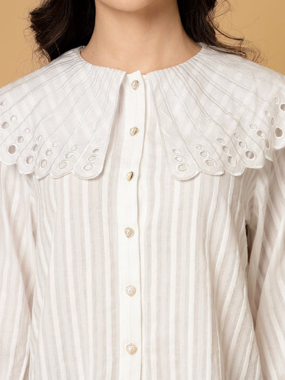 Gipsy White Striped Cotton Blouse