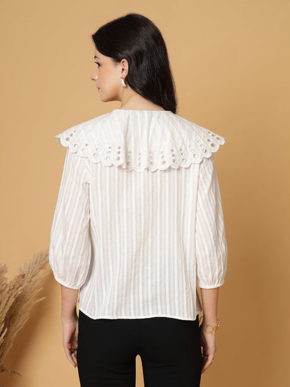 Gipsy White Striped Cotton Blouse