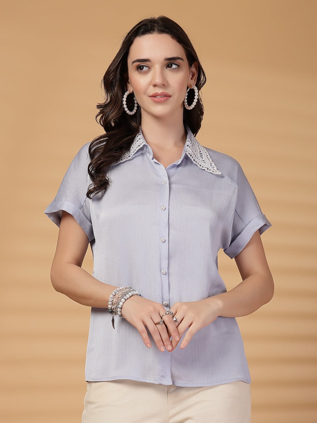Gipsy Sky Blue Dolman Sleeves Classic Fit Blouse
