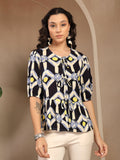Gipsy Navy Printed Rayon Blouse