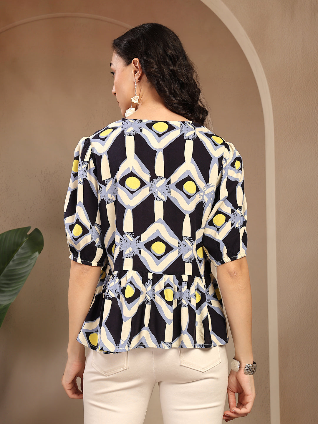 Gipsy Navy Printed Rayon Blouse
