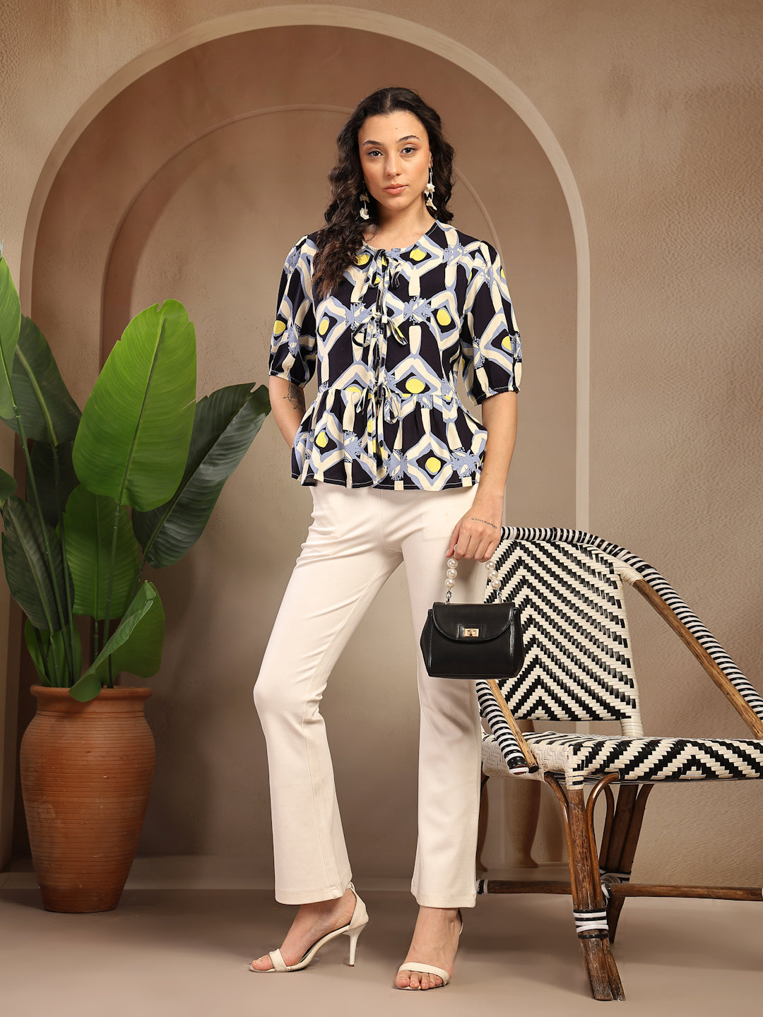 Gipsy Navy Printed Rayon Blouse