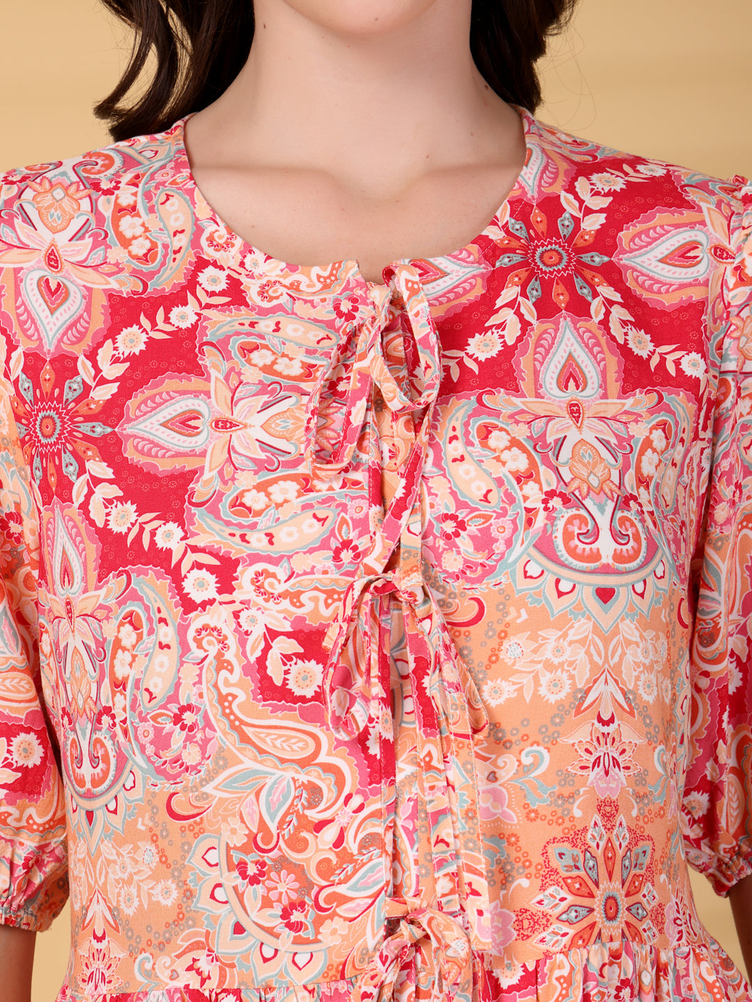 Gipsy Pink Boho Print Rayon Peplum Blouse