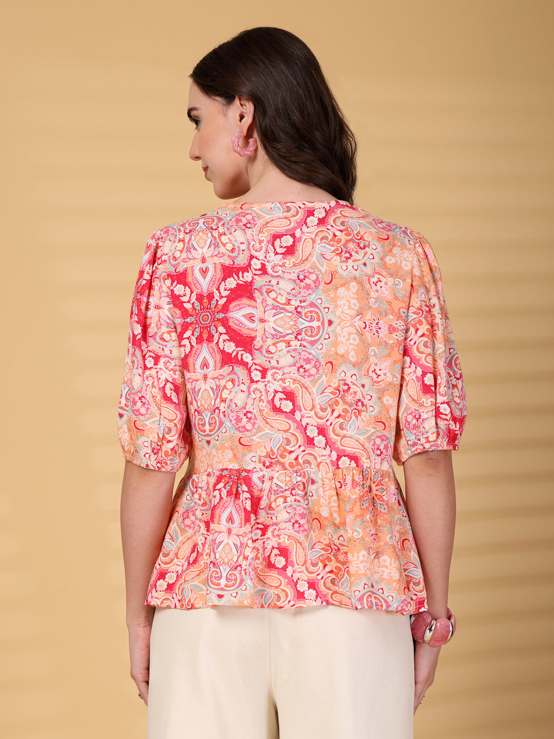 Gipsy Pink Boho Print Rayon Peplum Blouse