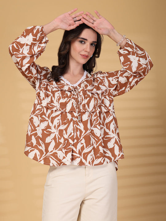 Gipsy Brown Printed Rayon Blouse