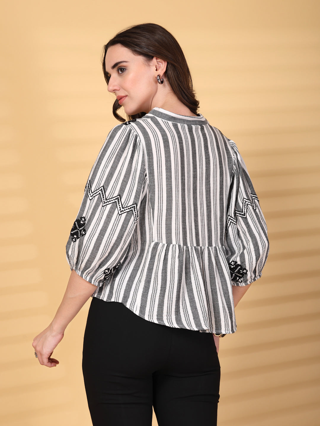 Gipsy Black Embroidery Double Cloth Cotton Blouse