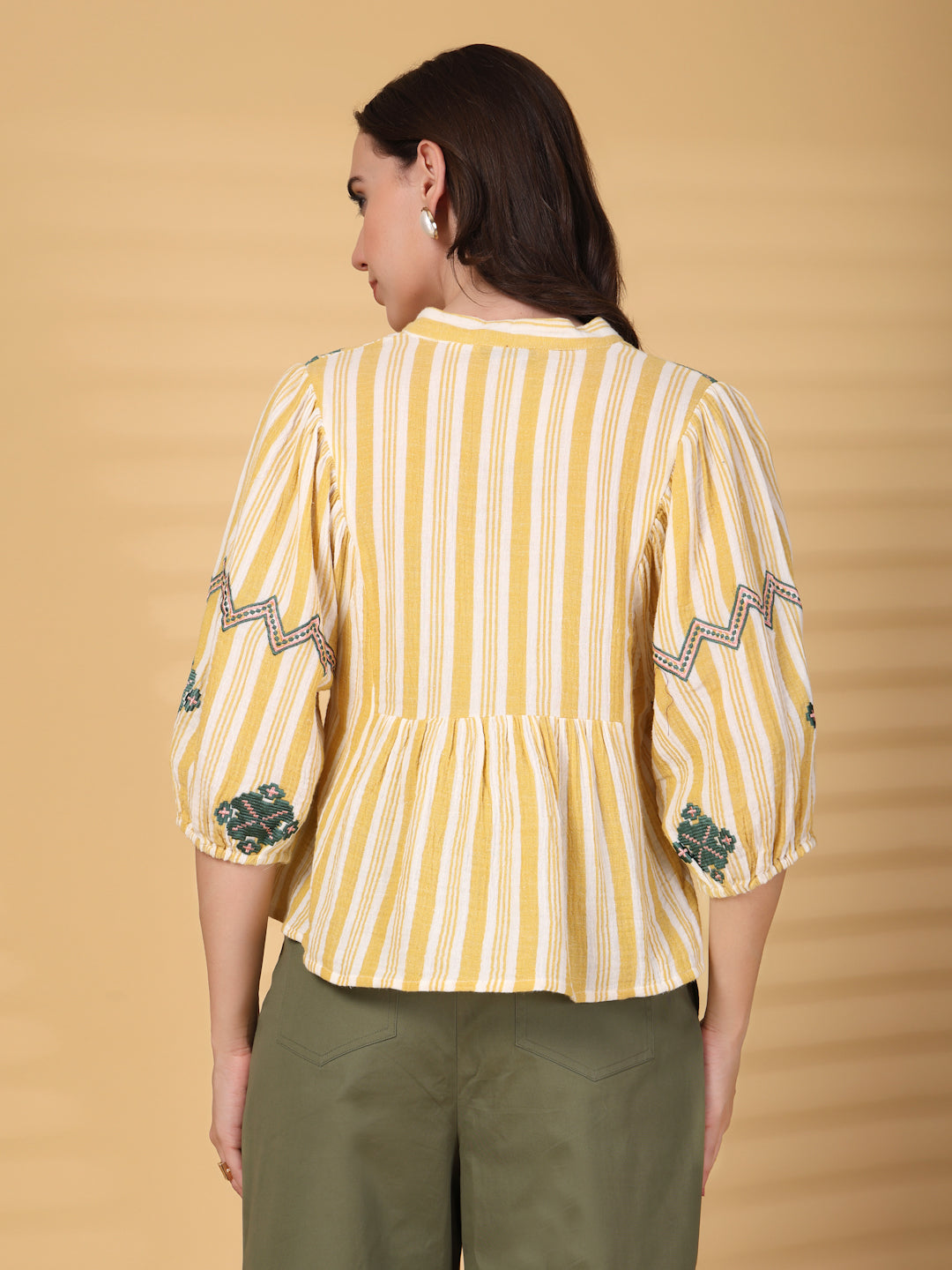 Gipsy Yellow Embroidered Double Cloth Cotton Blouse