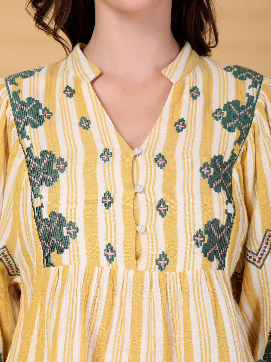 Gipsy Yellow Embroidery Double Cloth Cotton Blouse