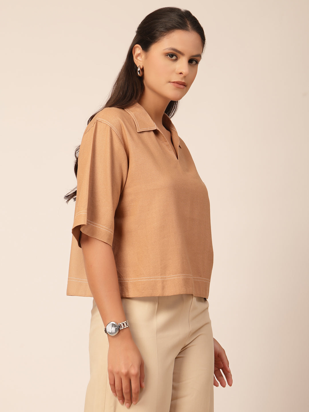 Gipsy Beige Linen A-Line Blouse