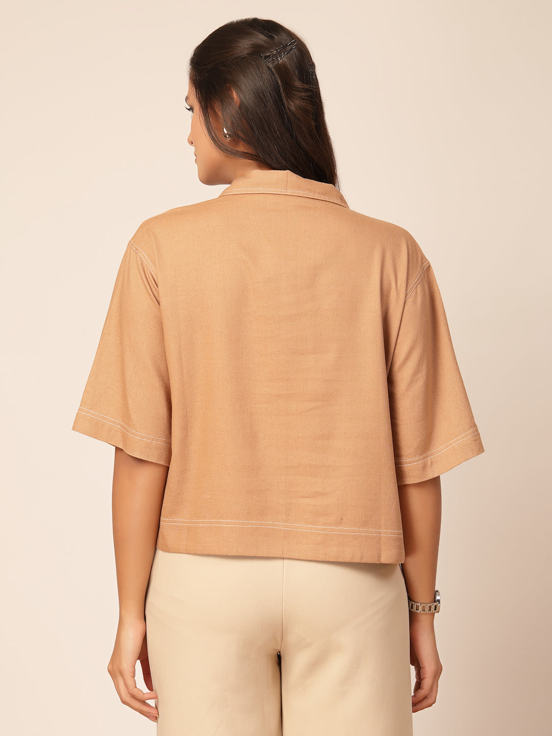 Gipsy Beige Linen A-Line Blouse