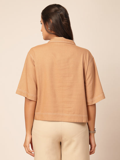 Gipsy Beige Linen A-Line Blouse