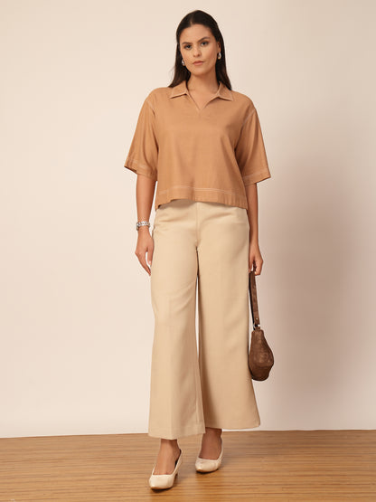 Gipsy Beige Linen A-Line Blouse