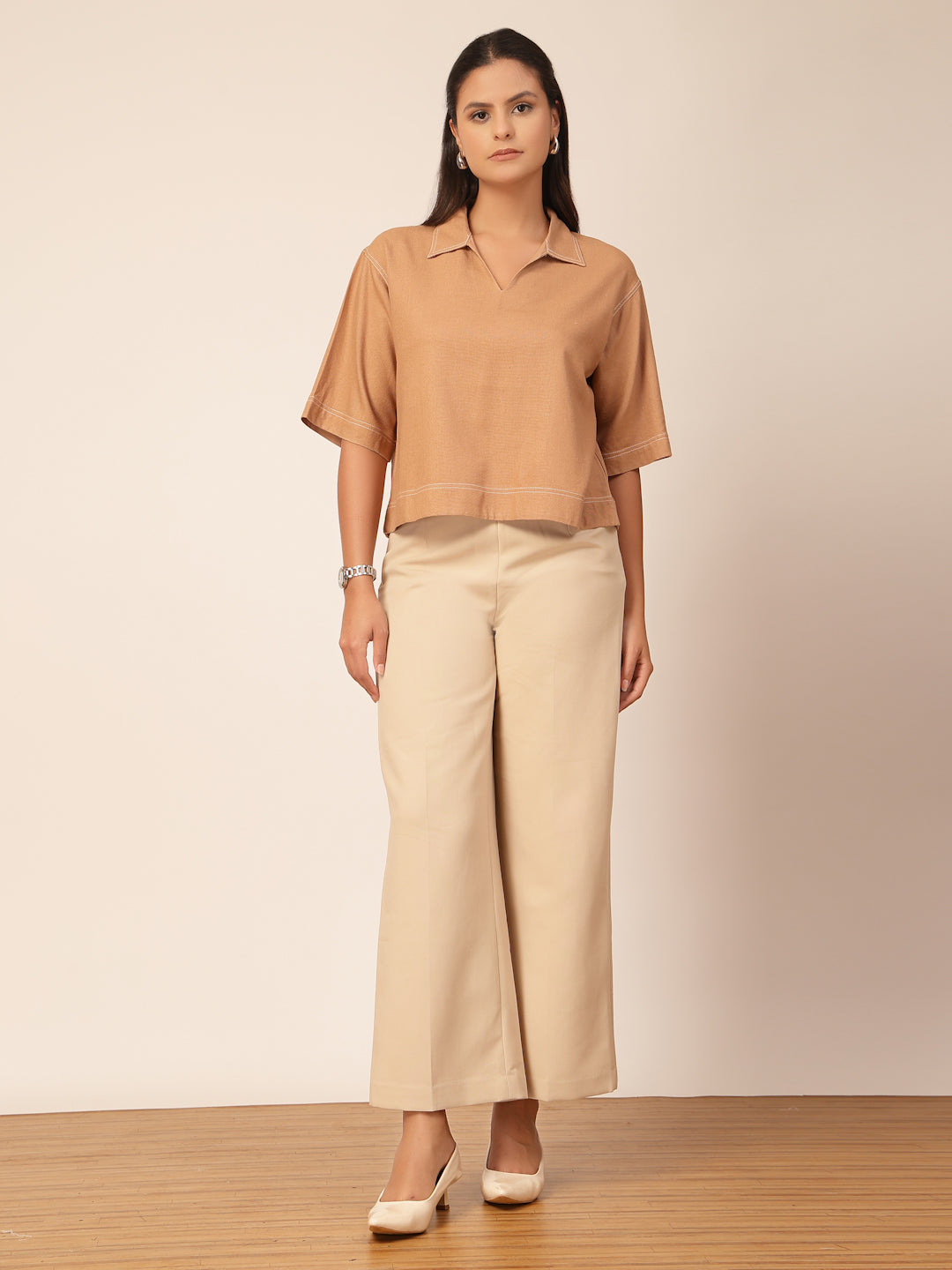Gipsy Beige Linen A-Line Blouse