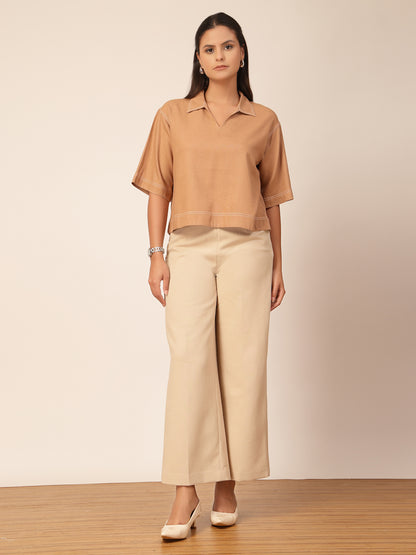 Gipsy Beige Linen A-Line Blouse
