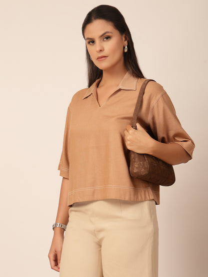Gipsy Beige Linen A-Line Blouse