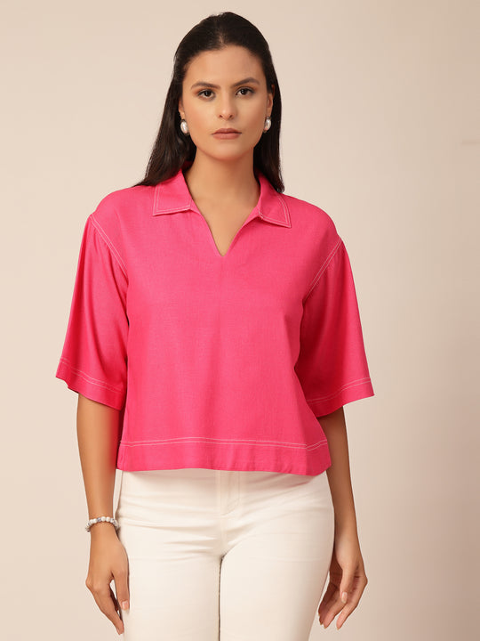Gipsy Fuchsia Linen A-Line Blouse
