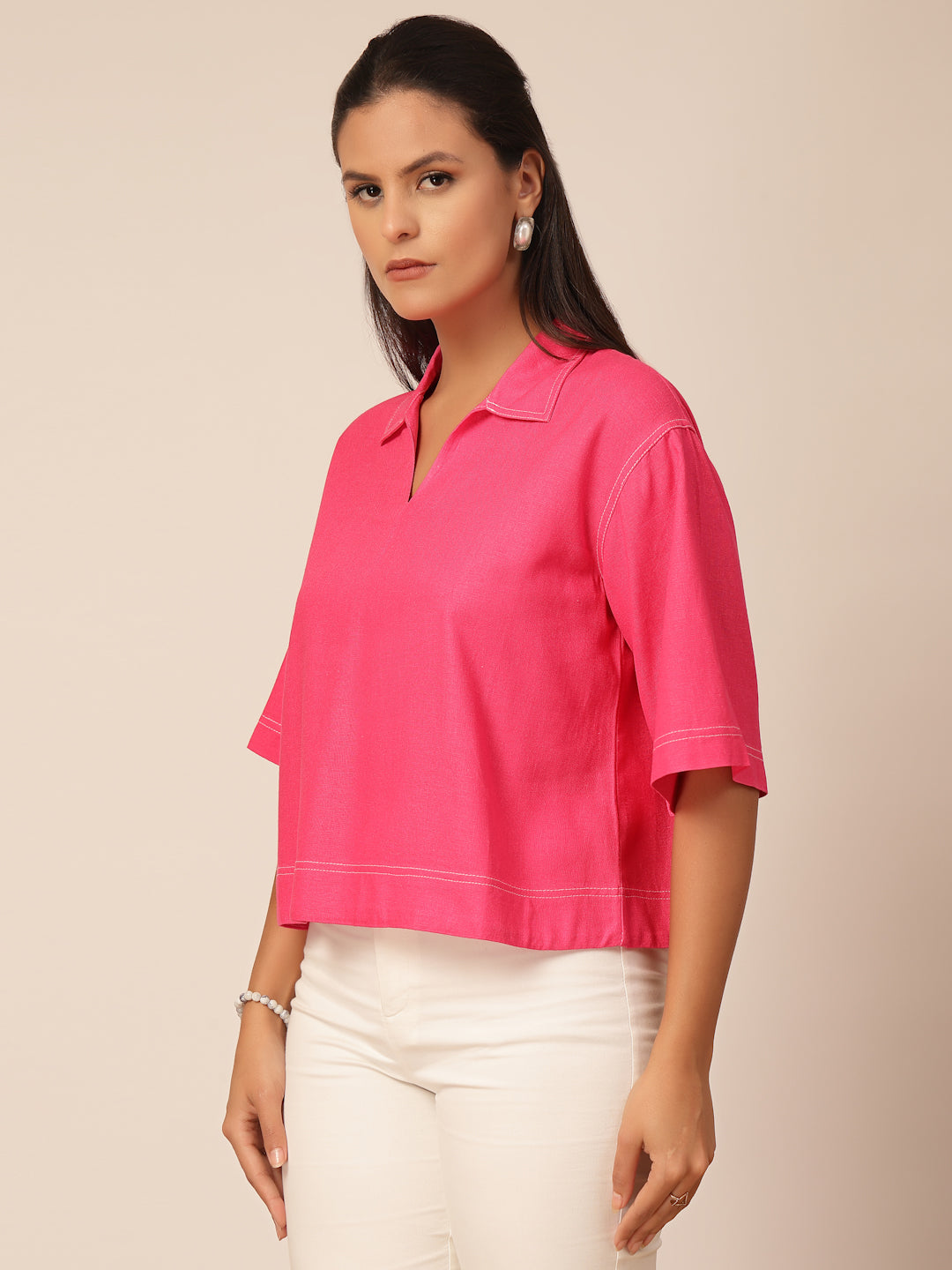 Gipsy Fuchsia Linen A-Line Blouse