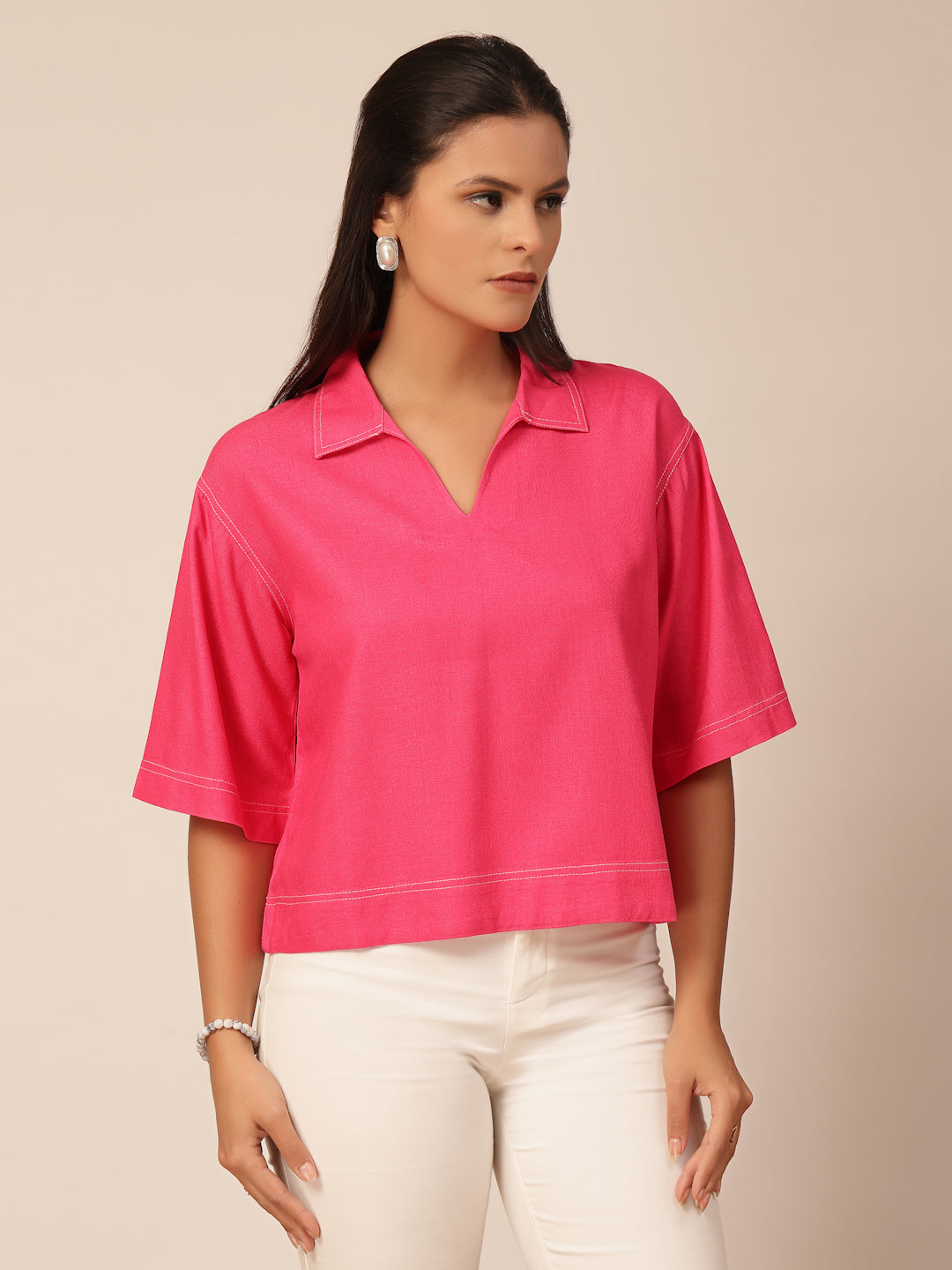 Gipsy Fuchsia Linen A-Line Blouse
