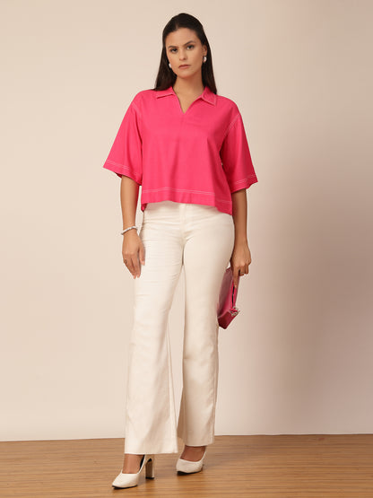 Gipsy Fuchsia Linen A-Line Blouse