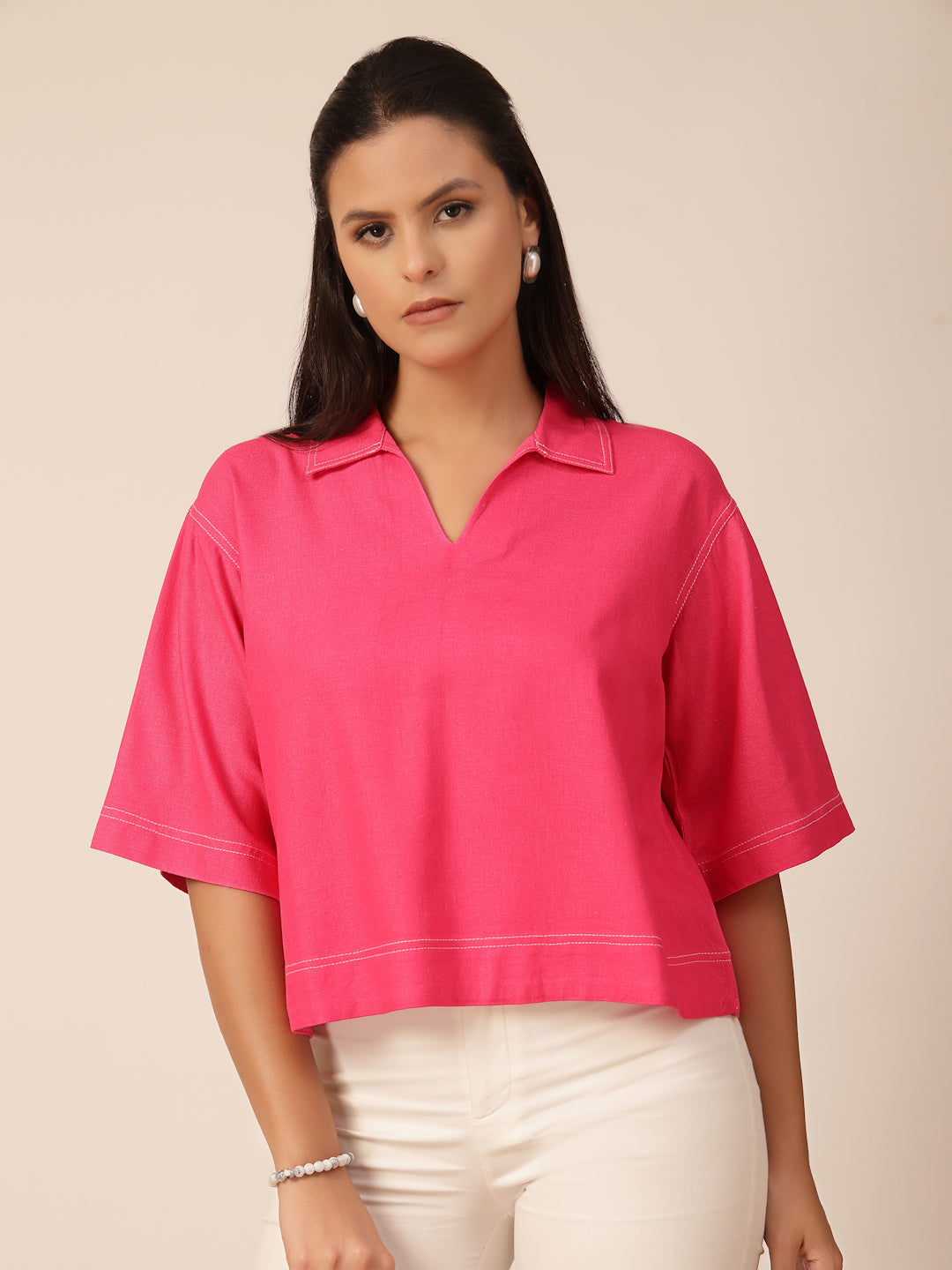 Gipsy Fuchsia Linen A-Line Blouse