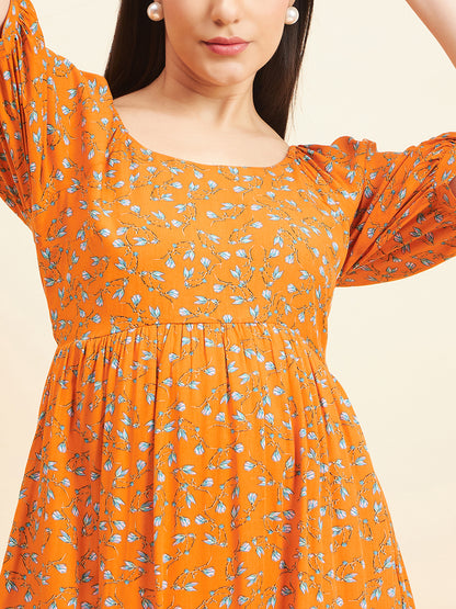 Gipsy Women Printed Printed Midi Rayon Orange Dress