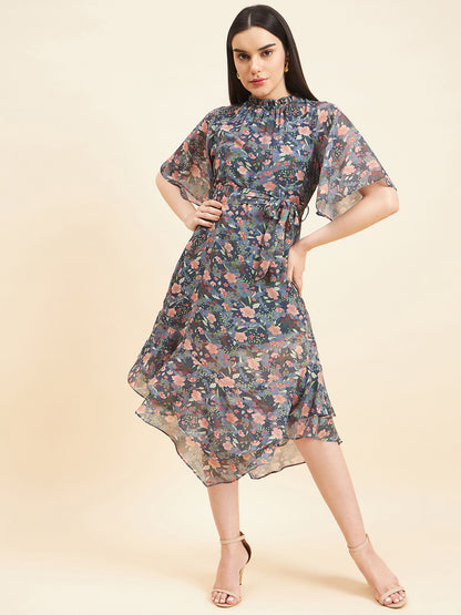 Gipsy Women Printed Printed Mini Georgette Grey Dress