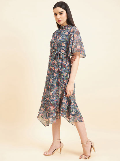 Gipsy Women Printed Printed Mini Georgette Grey Dress