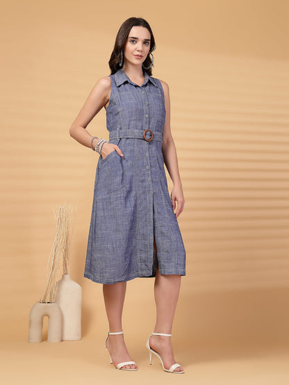 Gipsy Indigo Cotton A Line Dress With Belt