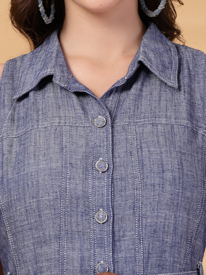 Gipsy Indigo Cotton A Line Dress With Belt