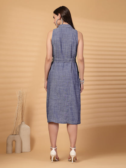 Gipsy Indigo Cotton A Line Dress With Belt