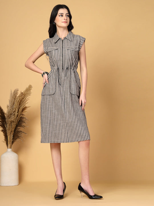 Gipsy Beige & Black Striped Cotton Dress