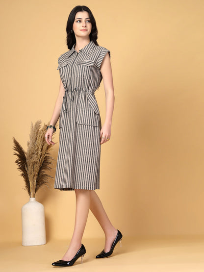 Gipsy Beige & Black Striped Cotton Dress