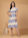 Gipsy Cobalt Blue Printed Rayon Dress With Belt