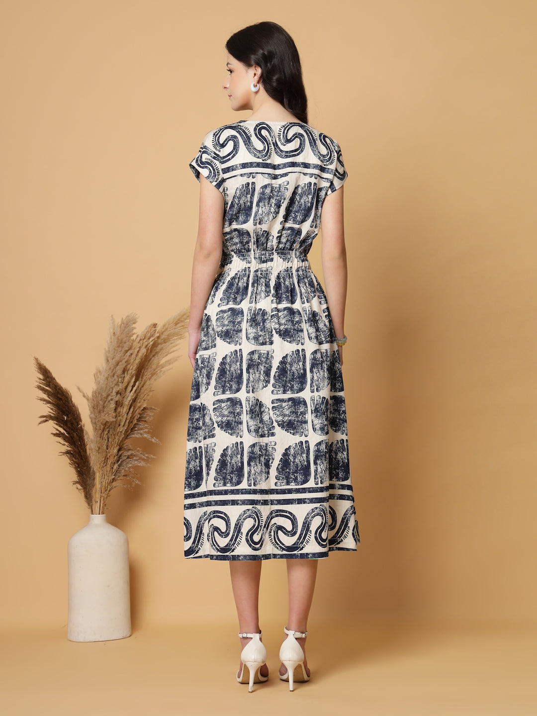 Gipsy Navy Blue Printed Rayon Dress