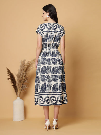 Gipsy Navy Blue Printed Rayon Dress