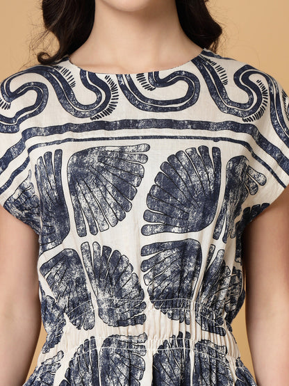 Gipsy Navy Blue Printed Rayon Dress