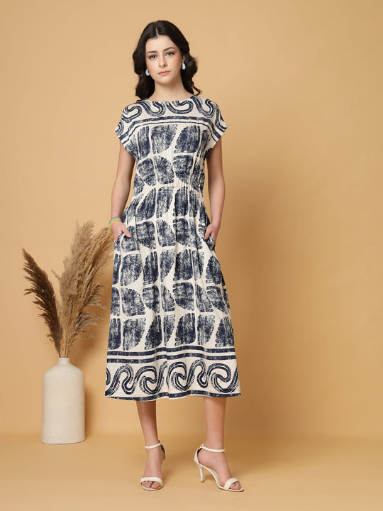 Gipsy Navy Blue Printed Rayon Dress