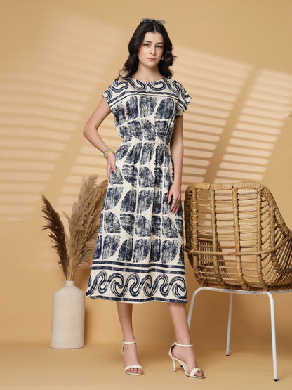 Gipsy Navy Blue Printed Rayon Dress