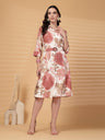 Gipsy Pink Printed Rayon Shirt Dress With Belt