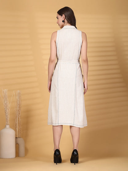 Gipsy Natural Striped Cotton Dress With Belt
