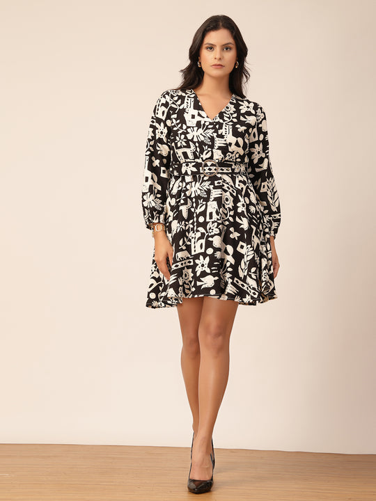Gipsy Black Floral Viscose Fit & Flare Dress