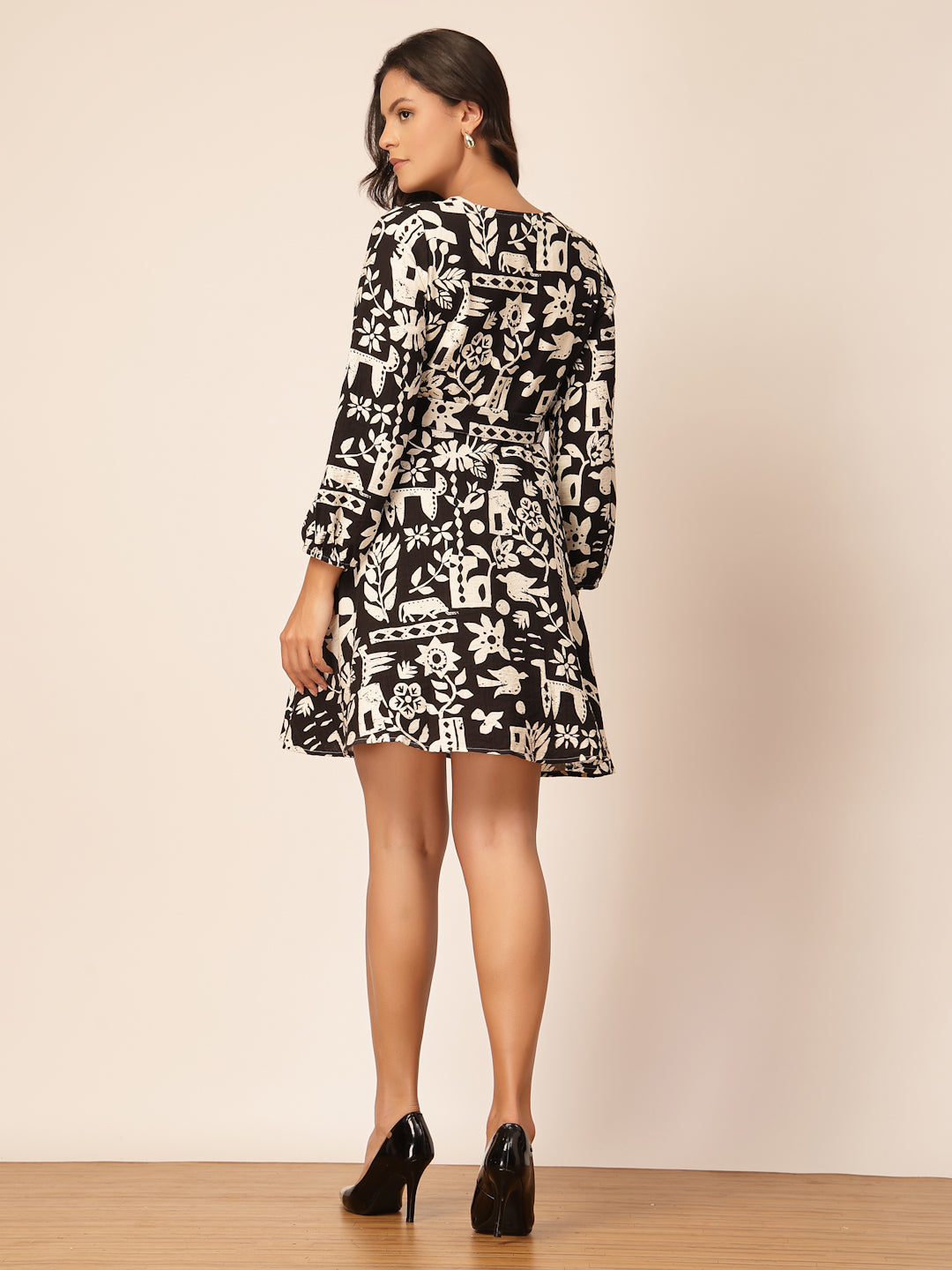 Gipsy Black Floral Viscose Fit & Flare Dress